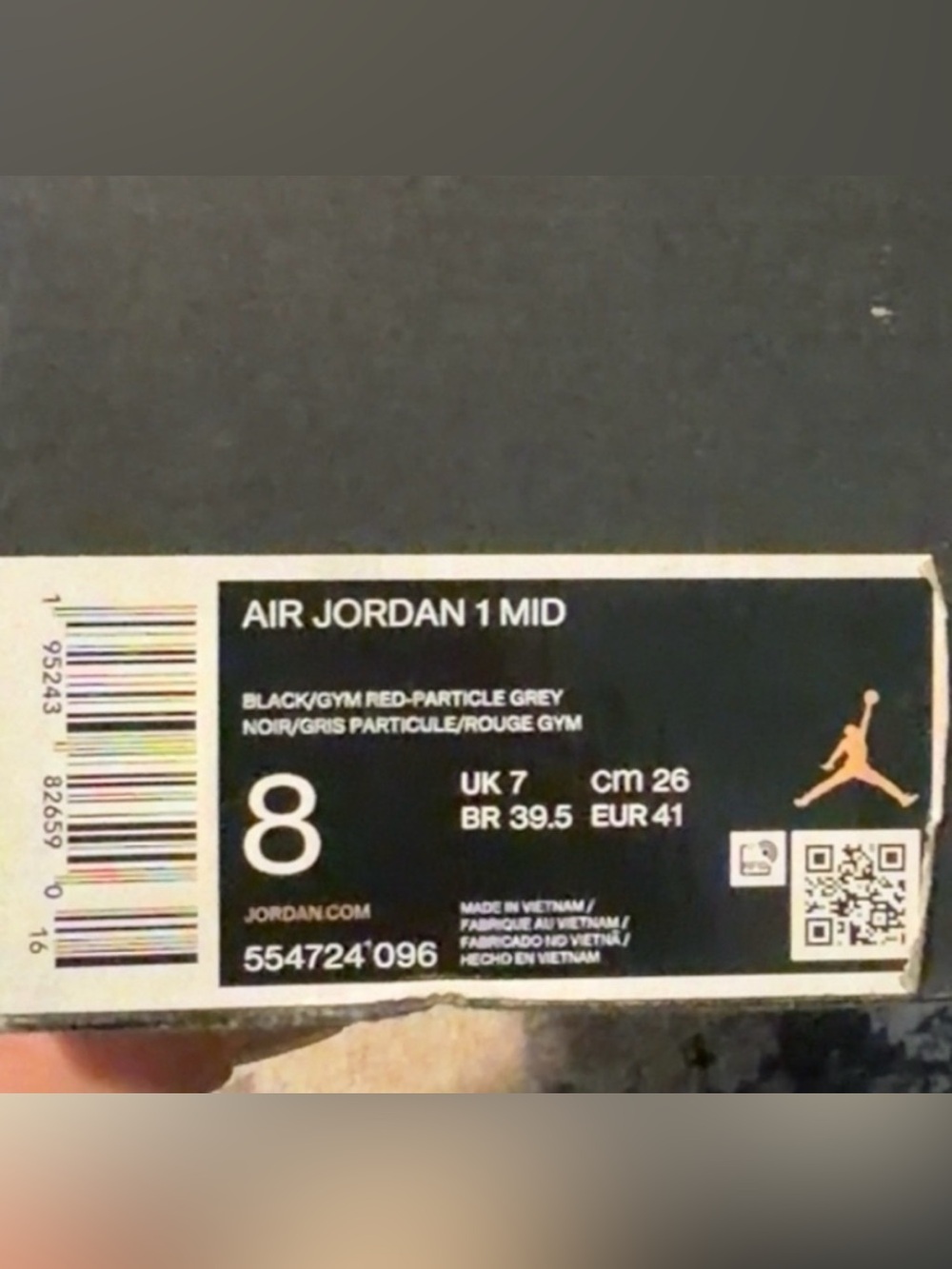 Air Jordan 1 Mid Black Grey Red Canvas Sneakers Shoes Size 8 - Picture 8 of 8